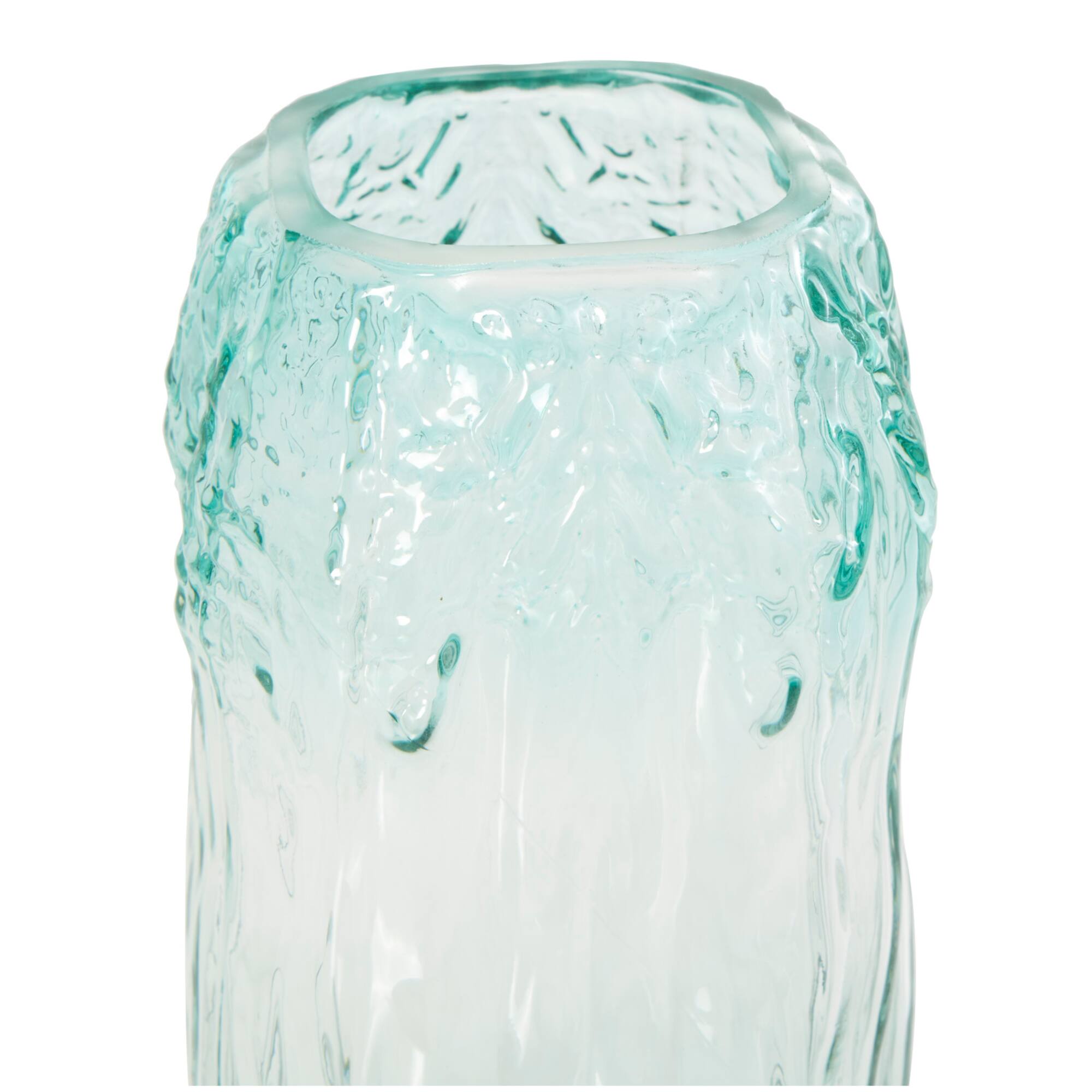 11" Green Ombre Handmade Abstract Textured Rectangular Glass Vase